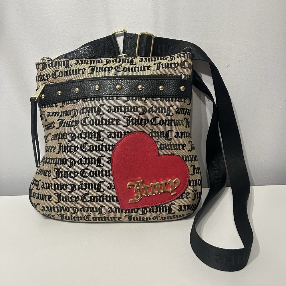 Y2K Juicy Couture Embellished Purse Crossbody Bag Logo Heart Gold Hardware Bling - Picture 1 of 16